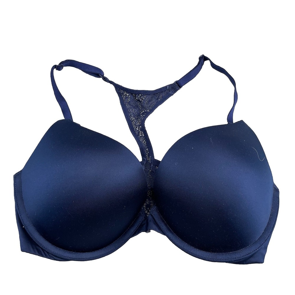 Victoria's Secret Push Up Bra Womens 32D Blue Floral Lace Very Sexy‎ Coquette